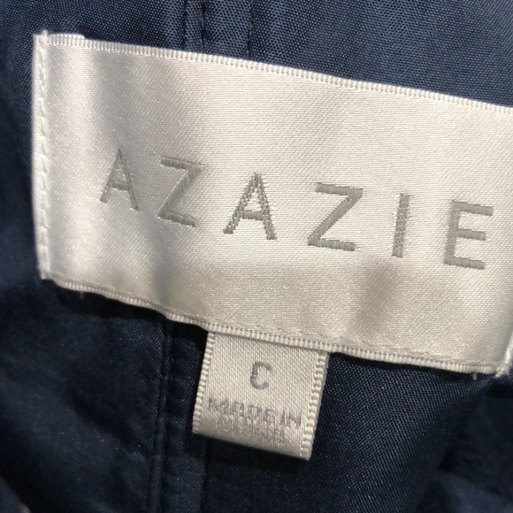 Azazie Maxi Dress Size 8 Navy Blue Strapless Pleated Gown - Picture 6 of 9